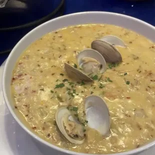 Clam chowder with lobster and crab