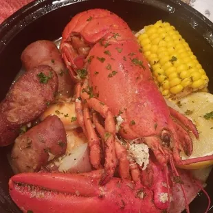 lobster, corn and potatoes
