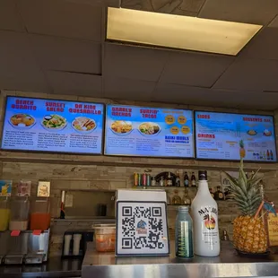 Menu, shrimp taco , pineapple tiki