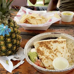 Da Kine Quesadilla Pineapple Tiki Side Rice Side Beans Pico de Gallo Surf Sauce