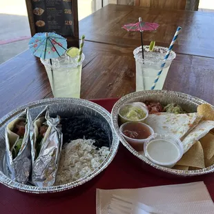 Tacos to the left....quesadilla to the right...margaritas for each of us