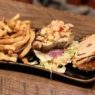 Swordfish sandwich with fries