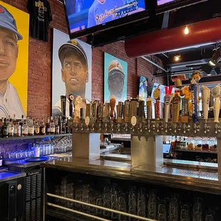 a bar with beer taps