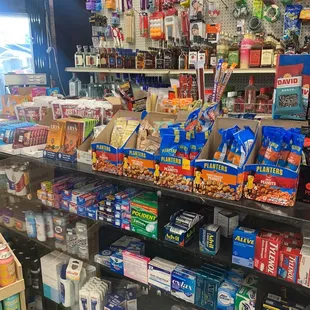 shelves of food and drinks