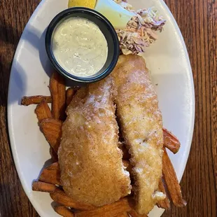 Fish and sweet potato fries.
