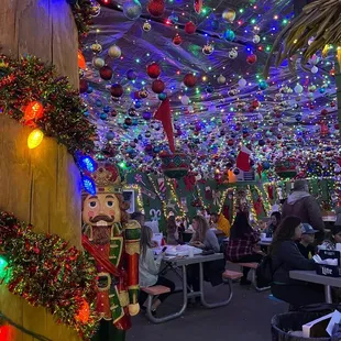 a nutcracker and christmas decorations