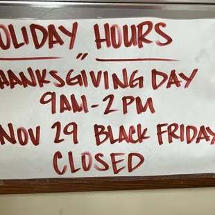 Holiday Hours