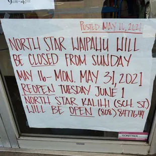 Closed until end of May