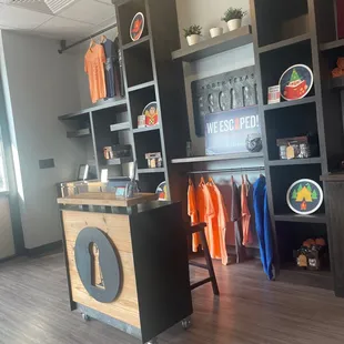 Entrance has seating area and t-shirt souvenirs. There's a large room that can accommodate parties.