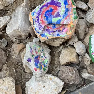 Painting ceramics and rocks at the craft barn