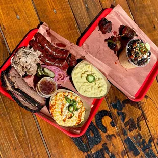 a platter of meat and sides