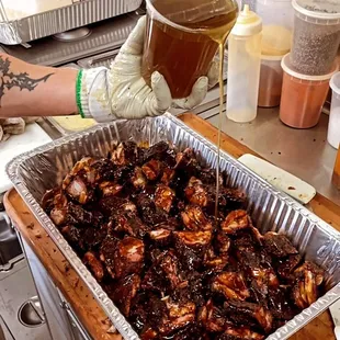 a person preparing food in a kitchen
