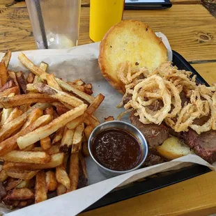 Brisket sandwich and fries
