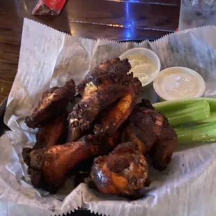 Smoked Drums &amp; Flats w/  carrots and celery