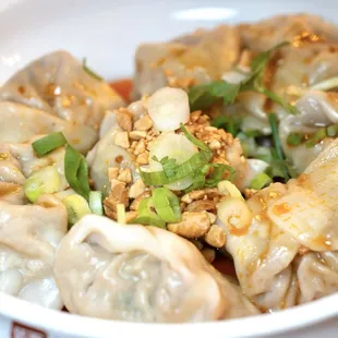 Pork Wontons in Spicy Chili Sauce.