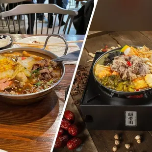 Beef and Sour Cabbage Beef Hot Pot Untouched, and I stirred, mine on left, their menu photo on right. Completely misleading.