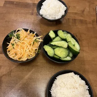 Side dishes (A3. Cold Cucumber in Sesame Oil, A1. Cold Shredded Potato With Chili Oil And Vinegar)