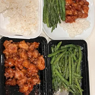 Orange chicken and sautéed green beans