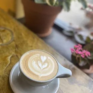a cup of cappuccino on a saucer