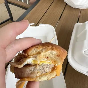 Half of breakfast sandwich. Husband and I split and it was plenty.