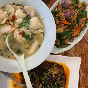 Peppercorn Fish Spicy Pepper Chicken Eggplant in Garlic Sauce