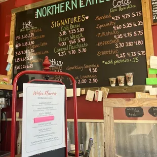 a menu on the wall