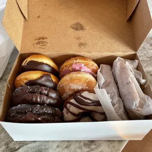 Boston cream donut, chocolate cake donuts, glazed, chocolate croissants