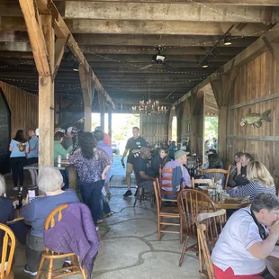 a group of people sitting at tables