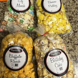 Elf much, banana pudding, buffalo ranch, birthday cake - snack sizes