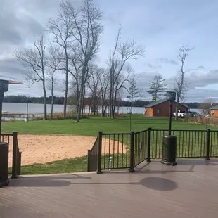 a view of the beach and lake