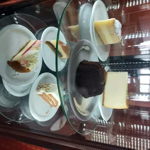 a display of desserts
