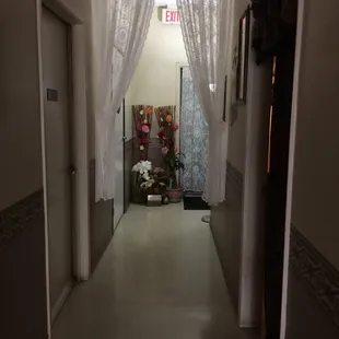 Towards the restroom