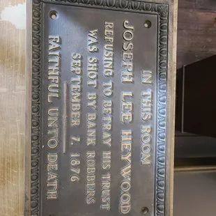 Plaque for the banker who was killed in the robbery attempt