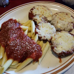 Eggplant Parmesano with side of penne pasta