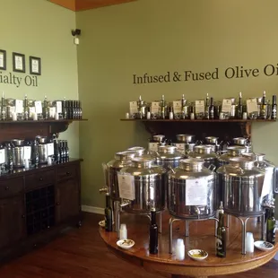 a display of olive oil and vinegars