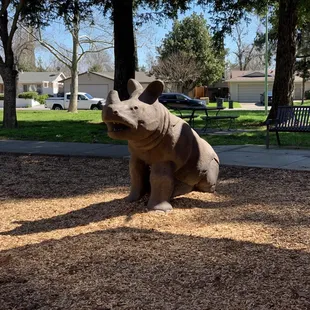Rhino made of cement as well.