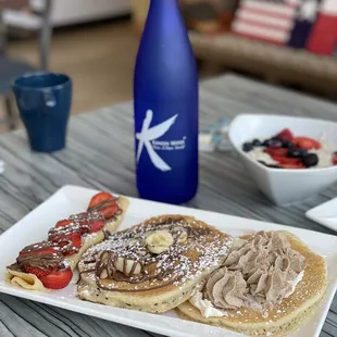 Banana Nutella pancake, cinnamon pancake, strawberry Nutella crepe