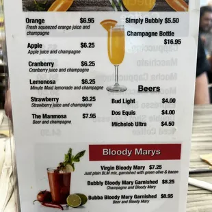 Mimosa menu