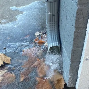 Frozen water because they didn&apos;t shut it off (hazard to falling)