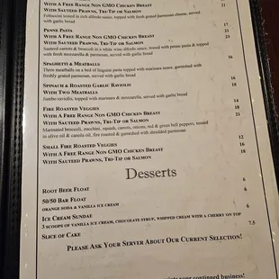 Menu- pasta &amp; desserts + vegetable dishes