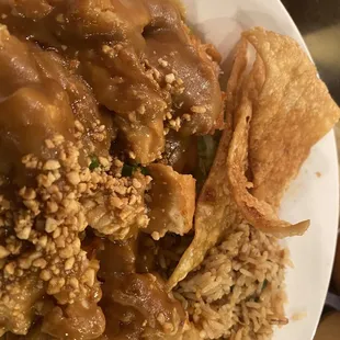a plate of asian food