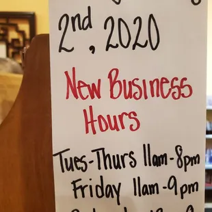 New hours!!