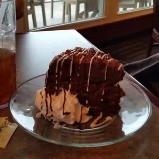 Triple Layer Chocolate Cake.  At least 1 lb. per slice.  Outrageously dense and loaded with chocolate.