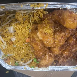 Honey garlic chicken with fried rice