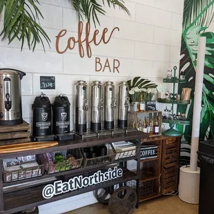 Coffee bar with variety of milk and oat milk options