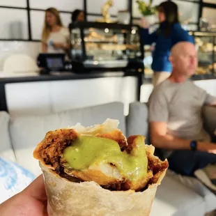 Vegan breakfast burrito: potato and soy chorizo.