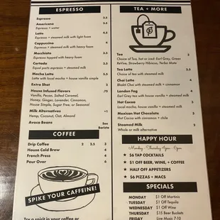 a menu for a coffee shop