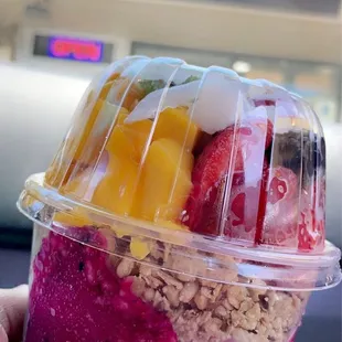 Half pitaya and half organic açaí with all the toppings