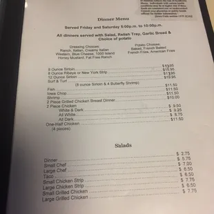 the menu of the restaurant