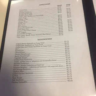 the menu of the restaurant